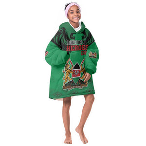 Afro Kenya National Heroes Day KId Wearable Blanket Hoodie Mashujaa With Lion Head And Coat Of Arms