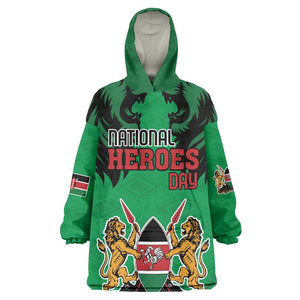 Afro Kenya National Heroes Day KId Wearable Blanket Hoodie Mashujaa With Lion Head And Coat Of Arms