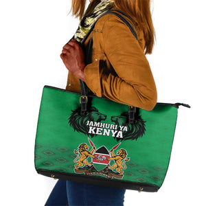 Afro Kenya National Heroes Day Leather Tote Bag Mashujaa With Lion Head And Coat Of Arms