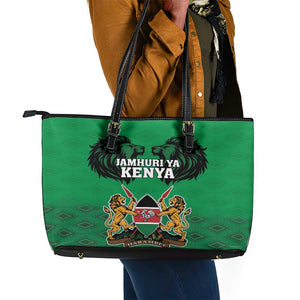 Afro Kenya National Heroes Day Leather Tote Bag Mashujaa With Lion Head And Coat Of Arms