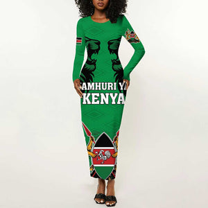 Afro Kenya National Heroes Day Long Sleeve Bodycon Dress Mashujaa With Lion Head And Coat Of Arms