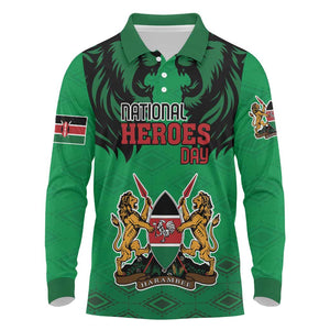 Afro Kenya National Heroes Day Long Sleeve Polo Shirt Mashujaa With Lion Head And Coat Of Arms