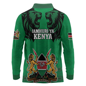 Afro Kenya National Heroes Day Long Sleeve Polo Shirt Mashujaa With Lion Head And Coat Of Arms