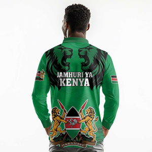 Afro Kenya National Heroes Day Long Sleeve Polo Shirt Mashujaa With Lion Head And Coat Of Arms