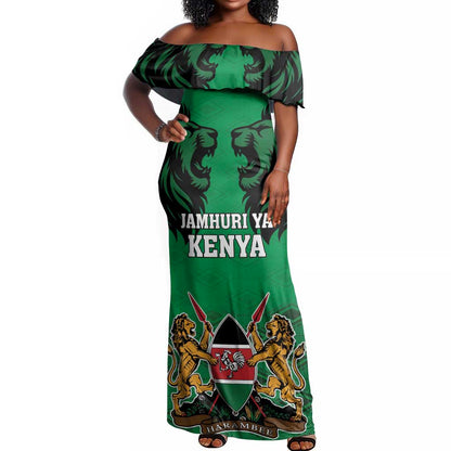 Afro Kenya National Heroes Day Off Shoulder Maxi Dress Mashujaa With Lion Head And Coat Of Arms