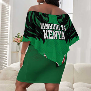 Afro Kenya National Heroes Day Off Shoulder Short Dress Mashujaa With Lion Head And Coat Of Arms LT18