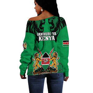 Afro Kenya National Heroes Day Off Shoulder Sweater Mashujaa With Lion Head And Coat Of Arms