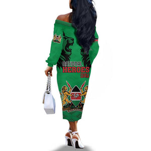 Afro Kenya National Heroes Day Off The Shoulder Long Sleeve Dress Mashujaa With Lion Head And Coat Of Arms