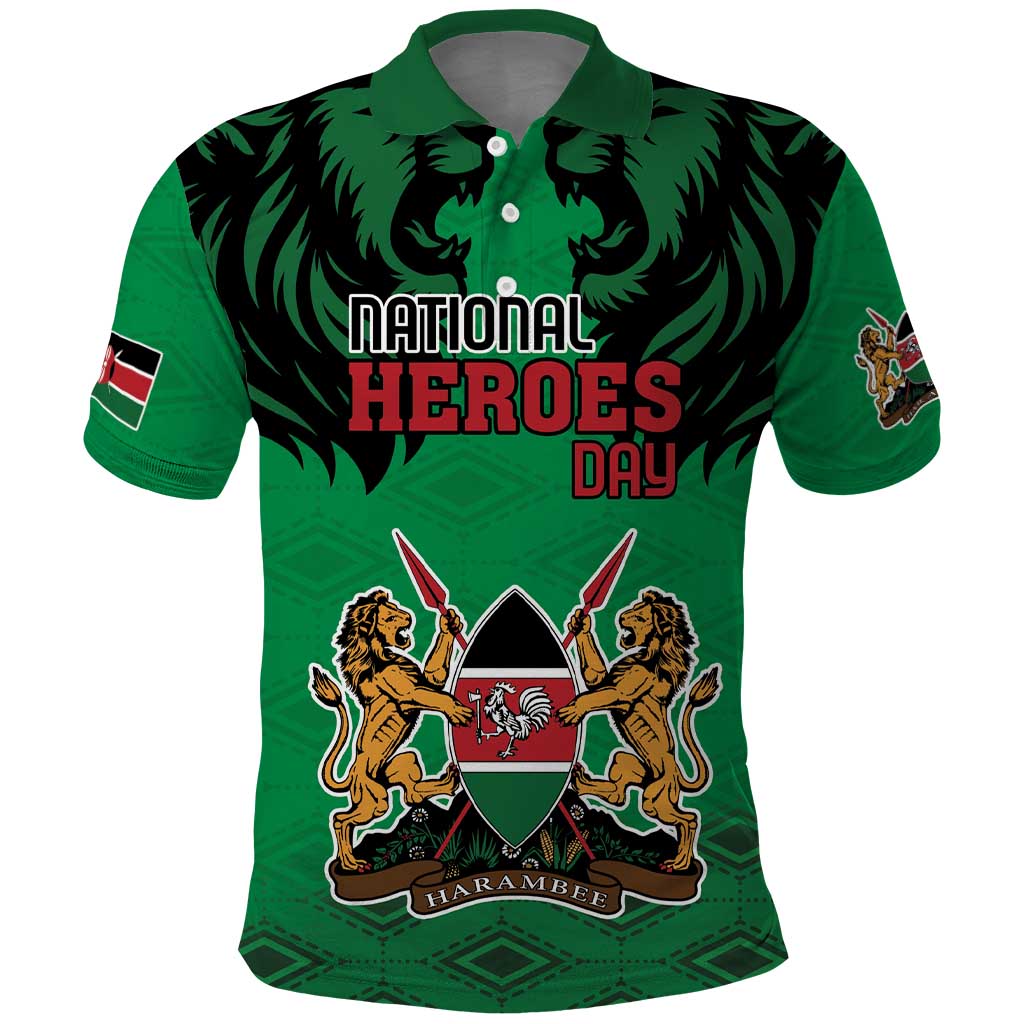 Afro Kenya National Heroes Day Polo Shirt Mashujaa With Lion Head And Coat Of Arms