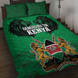 Afro Kenya National Heroes Day Quilt Bed Set Mashujaa With Lion Head And Coat Of Arms