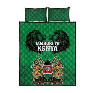 Afro Kenya National Heroes Day Quilt Bed Set Mashujaa With Lion Head And Coat Of Arms