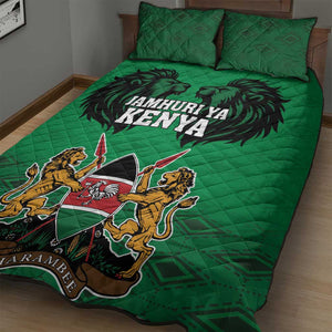 Afro Kenya National Heroes Day Quilt Bed Set Mashujaa With Lion Head And Coat Of Arms