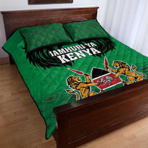 Afro Kenya National Heroes Day Quilt Bed Set Mashujaa With Lion Head And Coat Of Arms