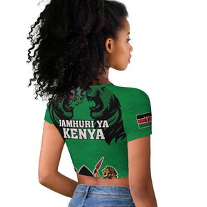 Afro Kenya National Heroes Day Raglan Cropped T shirt Mashujaa With Lion Head And Coat Of Arms