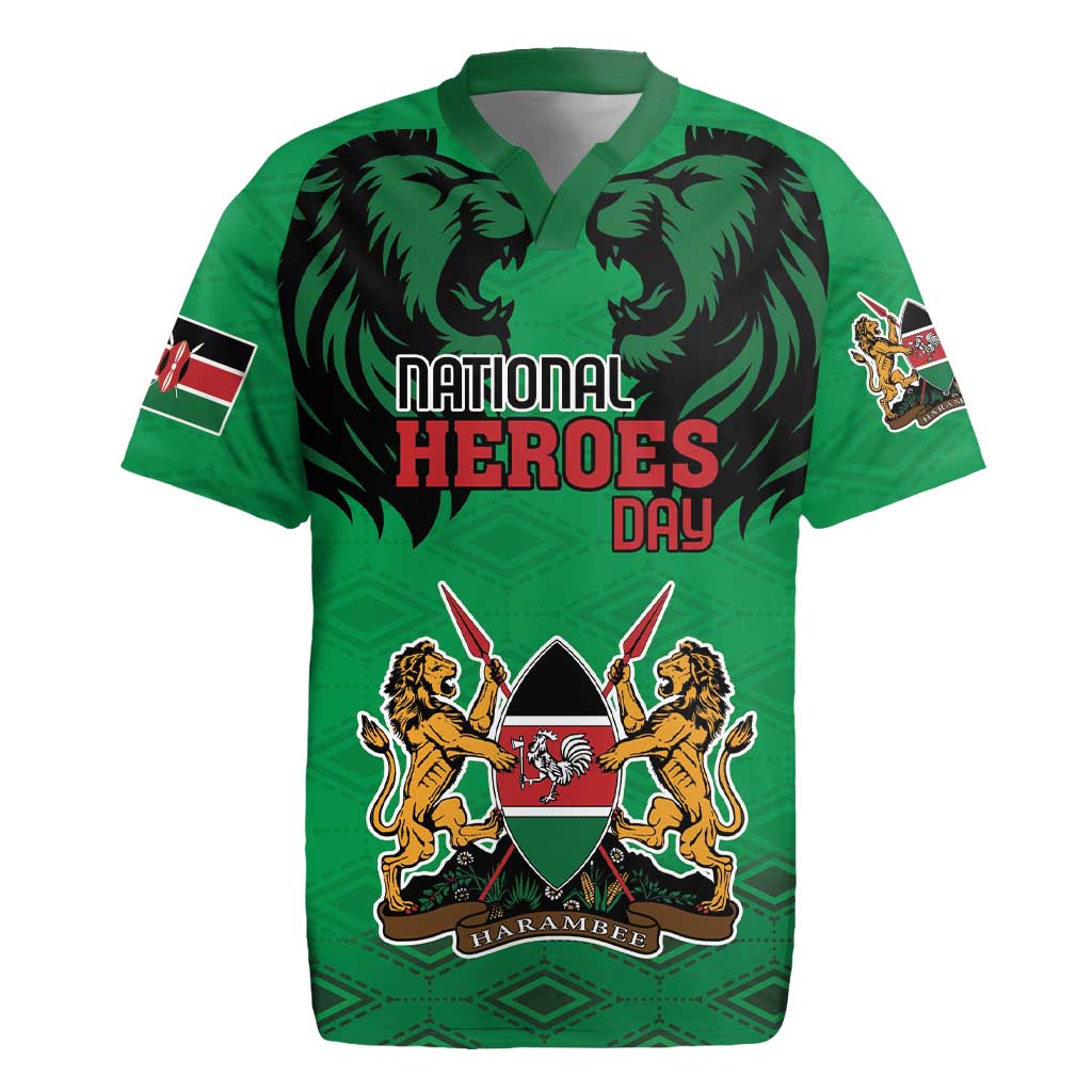 Afro Kenya National Heroes Day Rugby Jersey Mashujaa With Lion Head And Coat Of Arms