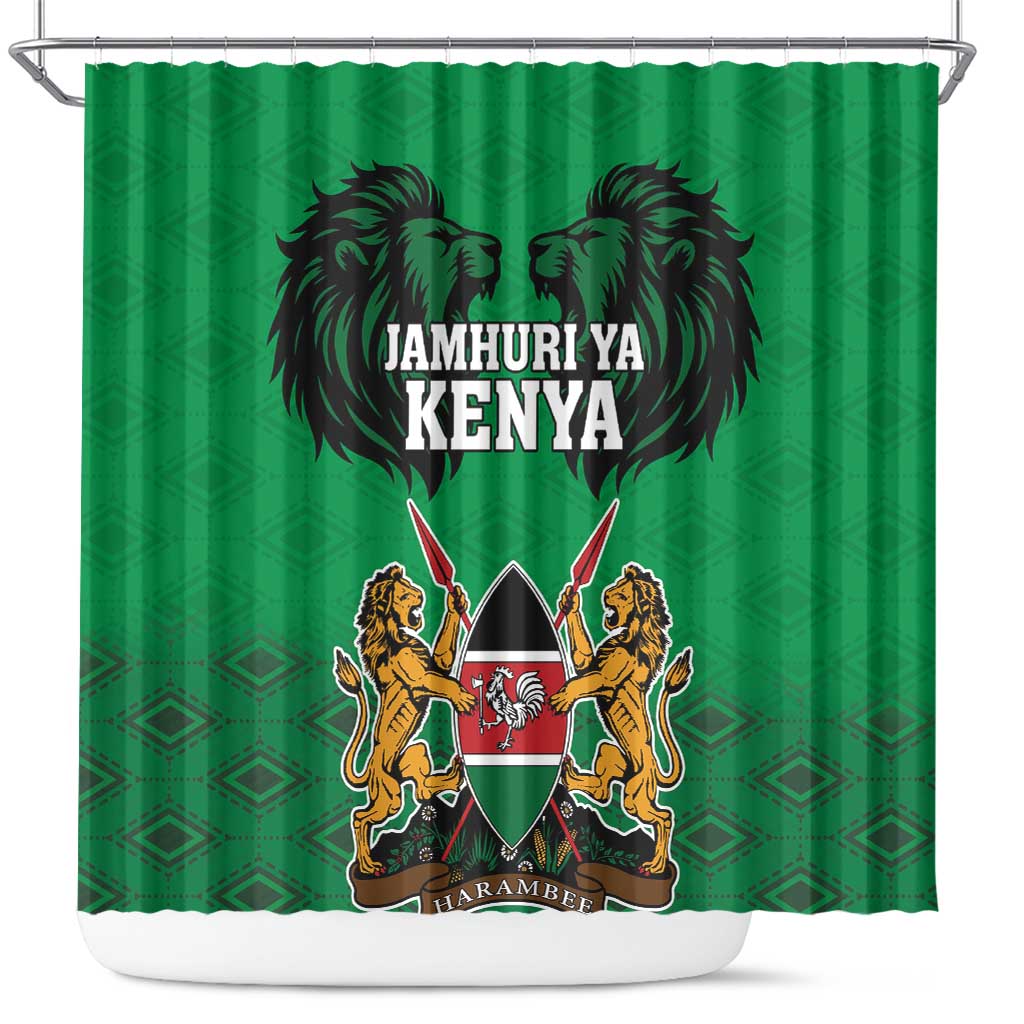 Afro Kenya National Heroes Day Shower Curtain Mashujaa With Lion Head And Coat Of Arms