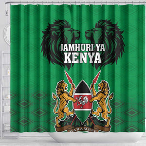 Afro Kenya National Heroes Day Shower Curtain Mashujaa With Lion Head And Coat Of Arms