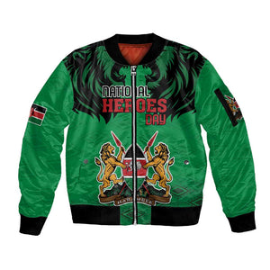 Afro Kenya National Heroes Day Sleeve Zip Bomber Jacket Mashujaa With Lion Head And Coat Of Arms