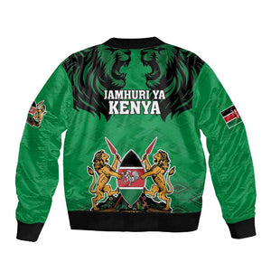 Afro Kenya National Heroes Day Sleeve Zip Bomber Jacket Mashujaa With Lion Head And Coat Of Arms