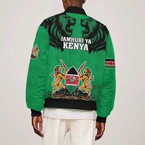 Afro Kenya National Heroes Day Sleeve Zip Bomber Jacket Mashujaa With Lion Head And Coat Of Arms