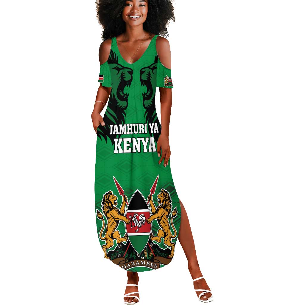 Afro Kenya National Heroes Day Summer Maxi Dress Mashujaa With Lion Head And Coat Of Arms