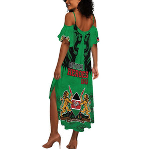 Afro Kenya National Heroes Day Summer Maxi Dress Mashujaa With Lion Head And Coat Of Arms