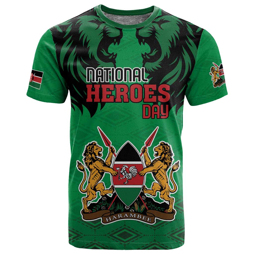 Afro Kenya National Heroes Day T shirt Mashujaa With Lion Head And Coat Of Arms