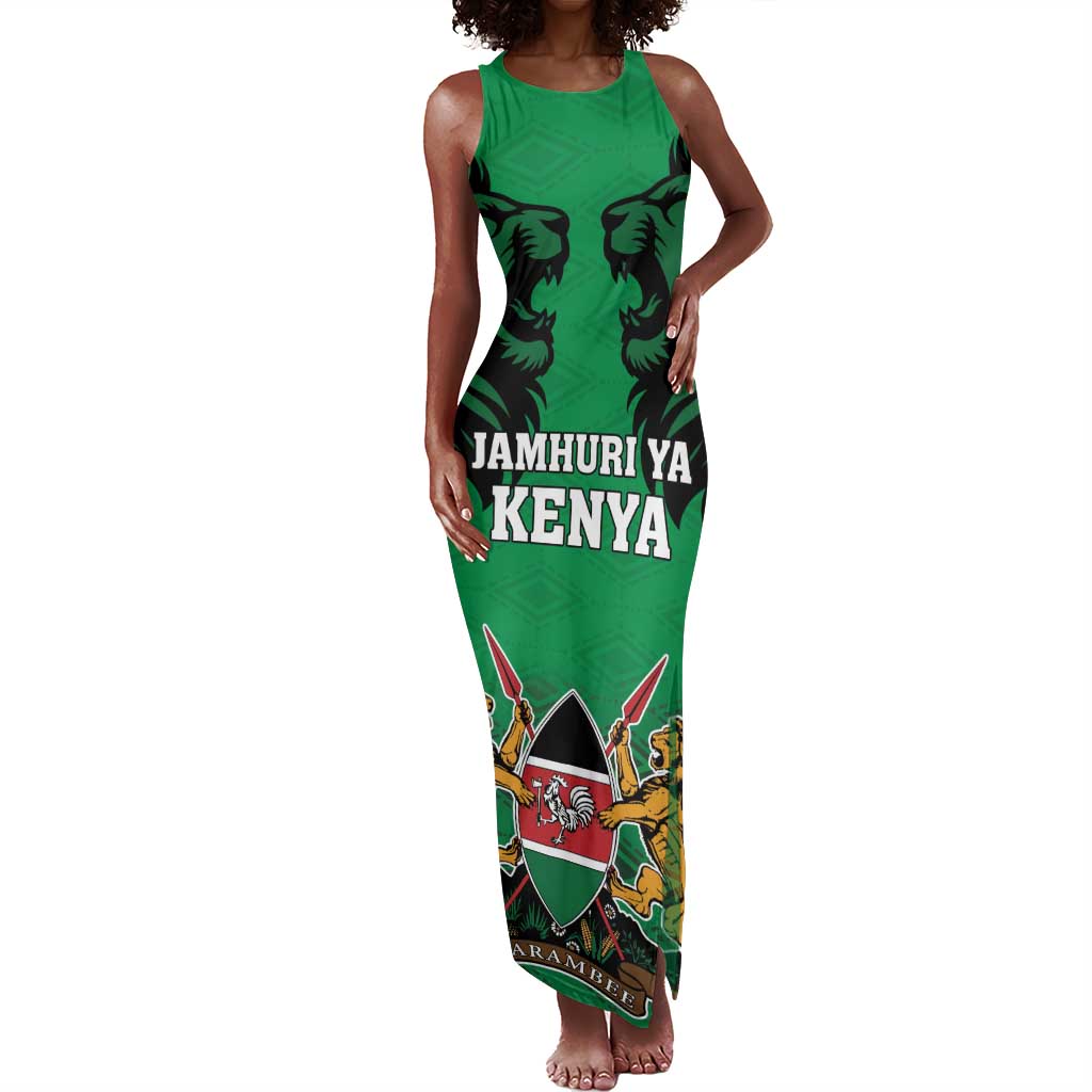 Afro Kenya National Heroes Day Tank Maxi Dress Mashujaa With Lion Head And Coat Of Arms