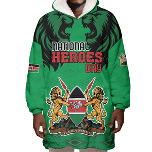 Afro Kenya National Heroes Day Wearable Blanket Hoodie Mashujaa With Lion Head And Coat Of Arms