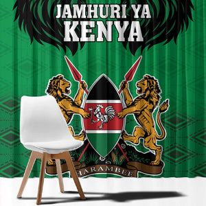 Afro Kenya National Heroes Day Window Curtain Mashujaa With Lion Head And Coat Of Arms