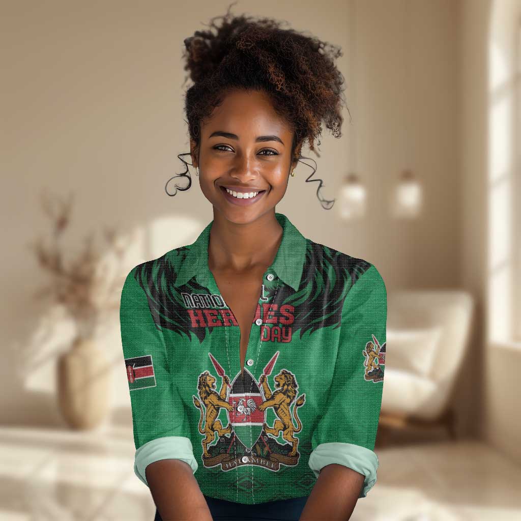 Afro Kenya National Heroes Day Women Casual Shirt Mashujaa With Lion Head And Coat Of Arms