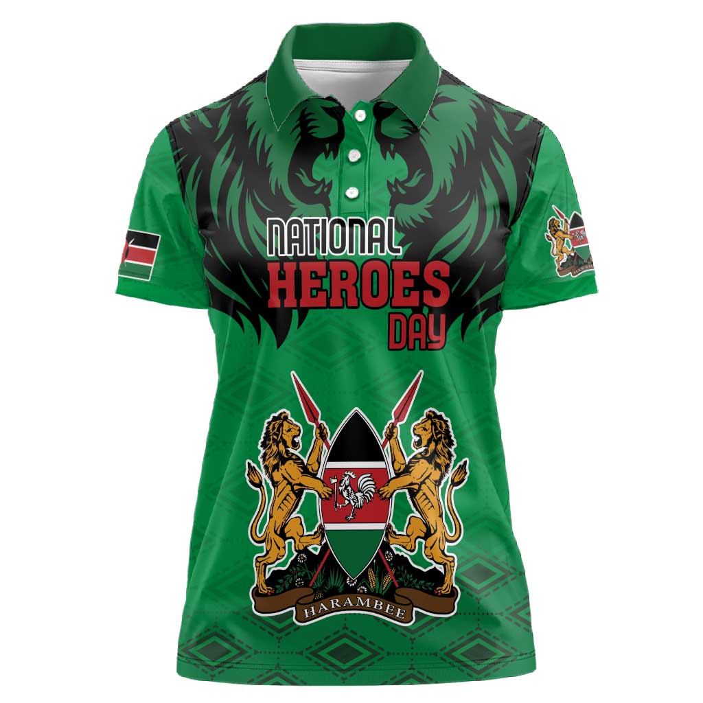 Afro Kenya National Heroes Day Women Polo Shirt Mashujaa With Lion Head And Coat Of Arms