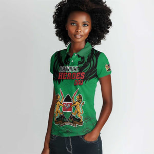 Afro Kenya National Heroes Day Women Polo Shirt Mashujaa With Lion Head And Coat Of Arms