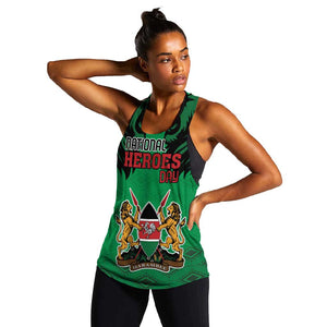 Afro Kenya National Heroes Day Women Racerback Tank Mashujaa With Lion Head And Coat Of Arms