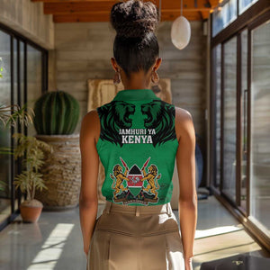 Afro Kenya National Heroes Day Women Sleeveless Polo Shirt Mashujaa With Lion Head And Coat Of Arms