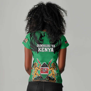 Afro Kenya National Heroes Day Women V-Neck T-Shirt Mashujaa With Lion Head And Coat Of Arms