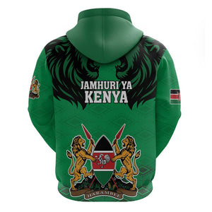 Afro Kenya National Heroes Day Zip Hoodie Mashujaa With Lion Head And Coat Of Arms