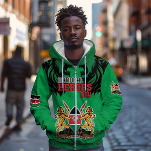 Afro Kenya National Heroes Day Zip Hoodie Mashujaa With Lion Head And Coat Of Arms