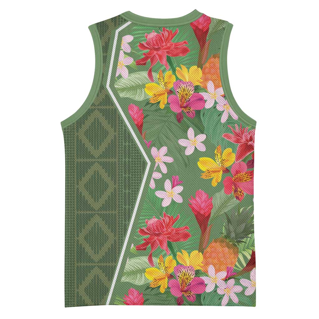 Afro Tropical Flowers Basketball Jersey Green Version LT18