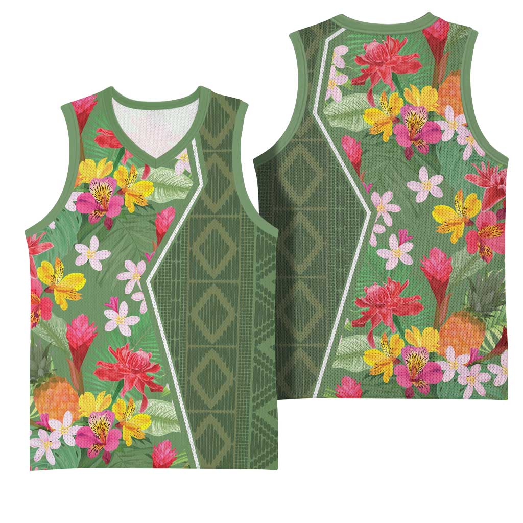 Afro Tropical Flowers Basketball Jersey Green Version LT18