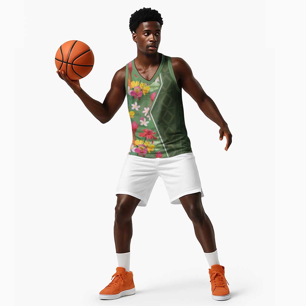 Afro Tropical Flowers Basketball Jersey Green Version LT18