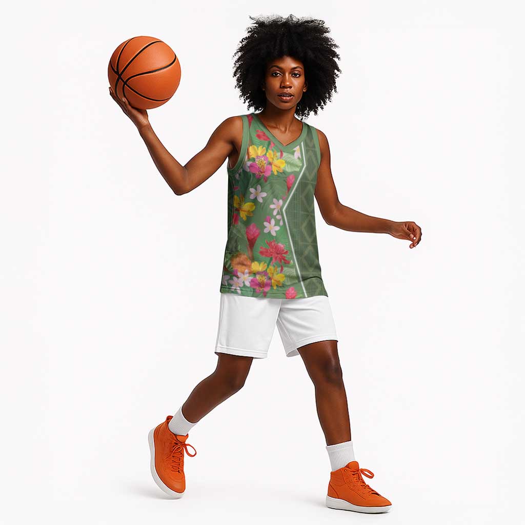 Afro Tropical Flowers Basketball Jersey Green Version LT18