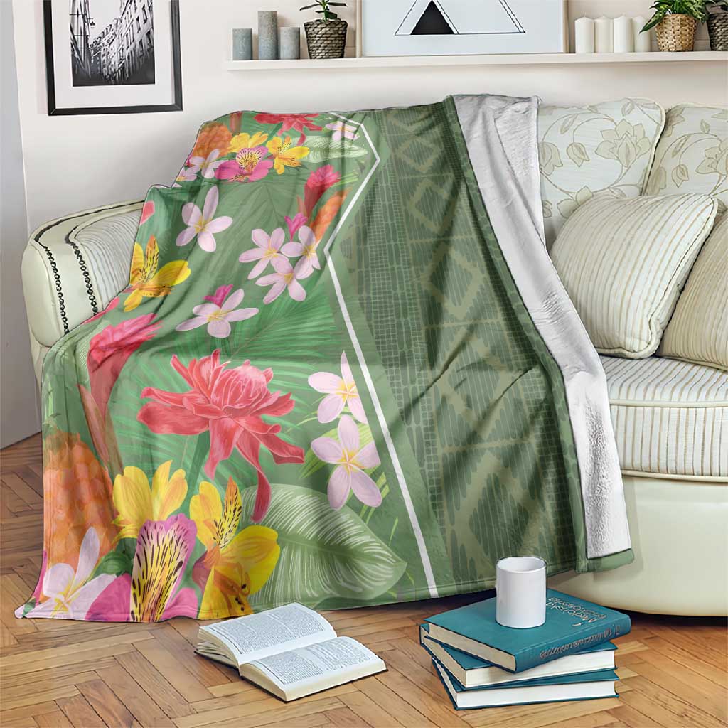 Afro Tropical Flowers Blanket Green Version