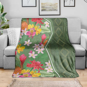 Afro Tropical Flowers Blanket Green Version