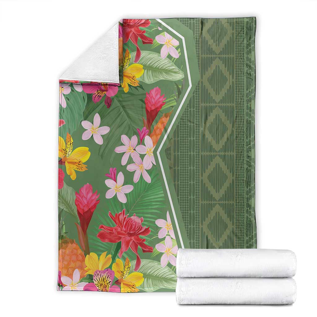 Afro Tropical Flowers Blanket Green Version