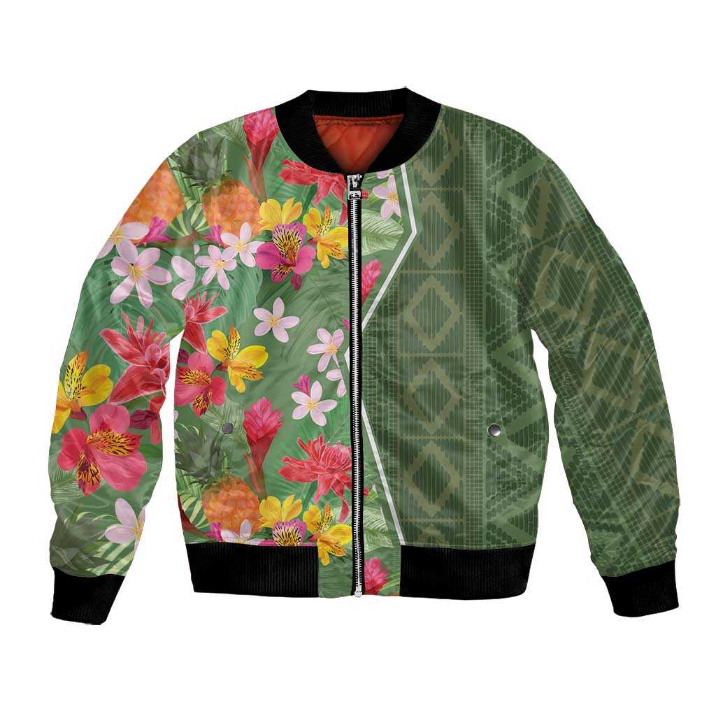 Afro Tropical Flowers Bomber Jacket Green Version