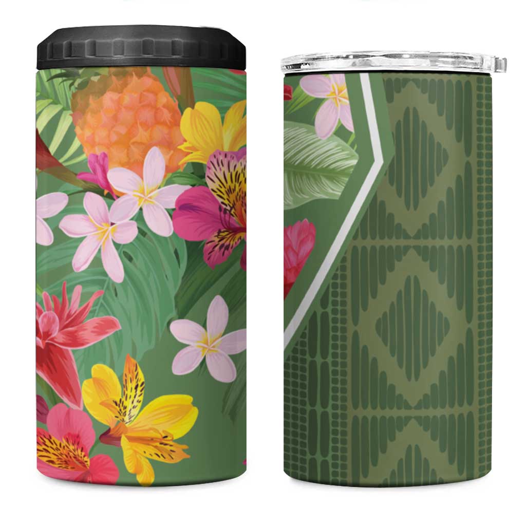 Afro Tropical Flowers 4 in 1 Can Cooler Tumbler Green Version