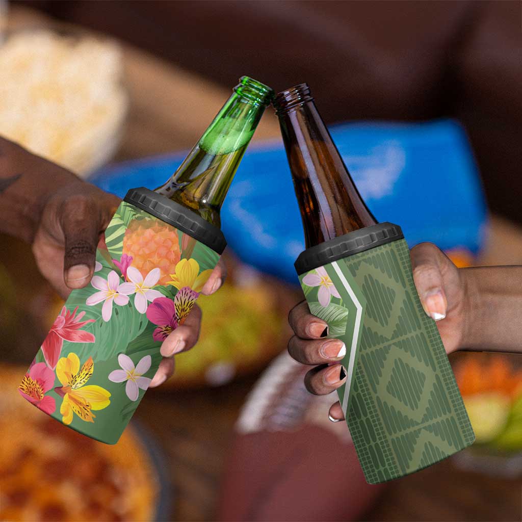 Afro Tropical Flowers 4 in 1 Can Cooler Tumbler Green Version