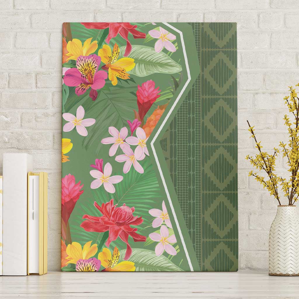 Afro Tropical Flowers Canvas Wall Art Green Version