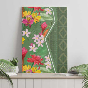 Afro Tropical Flowers Canvas Wall Art Green Version